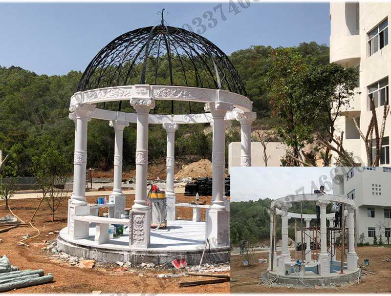 石雕涼亭案例，景觀涼亭怎樣安裝，石雕涼亭定制工廠