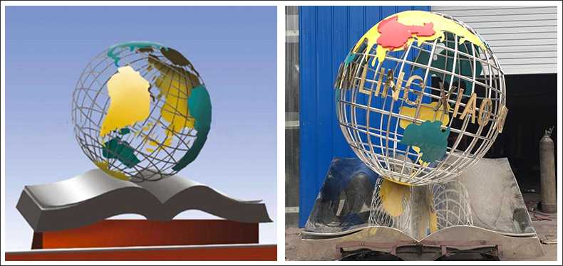 不銹鋼地球，景觀地球雕塑，學校地球儀擺件