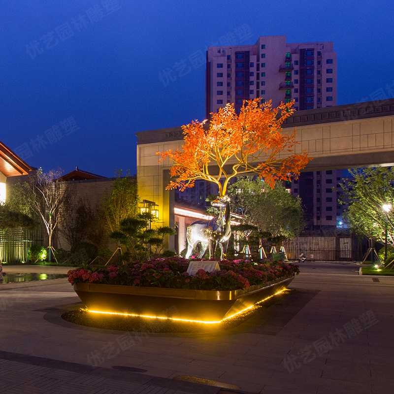 園林不銹鋼鹿雕塑，景觀鹿雕塑擺件